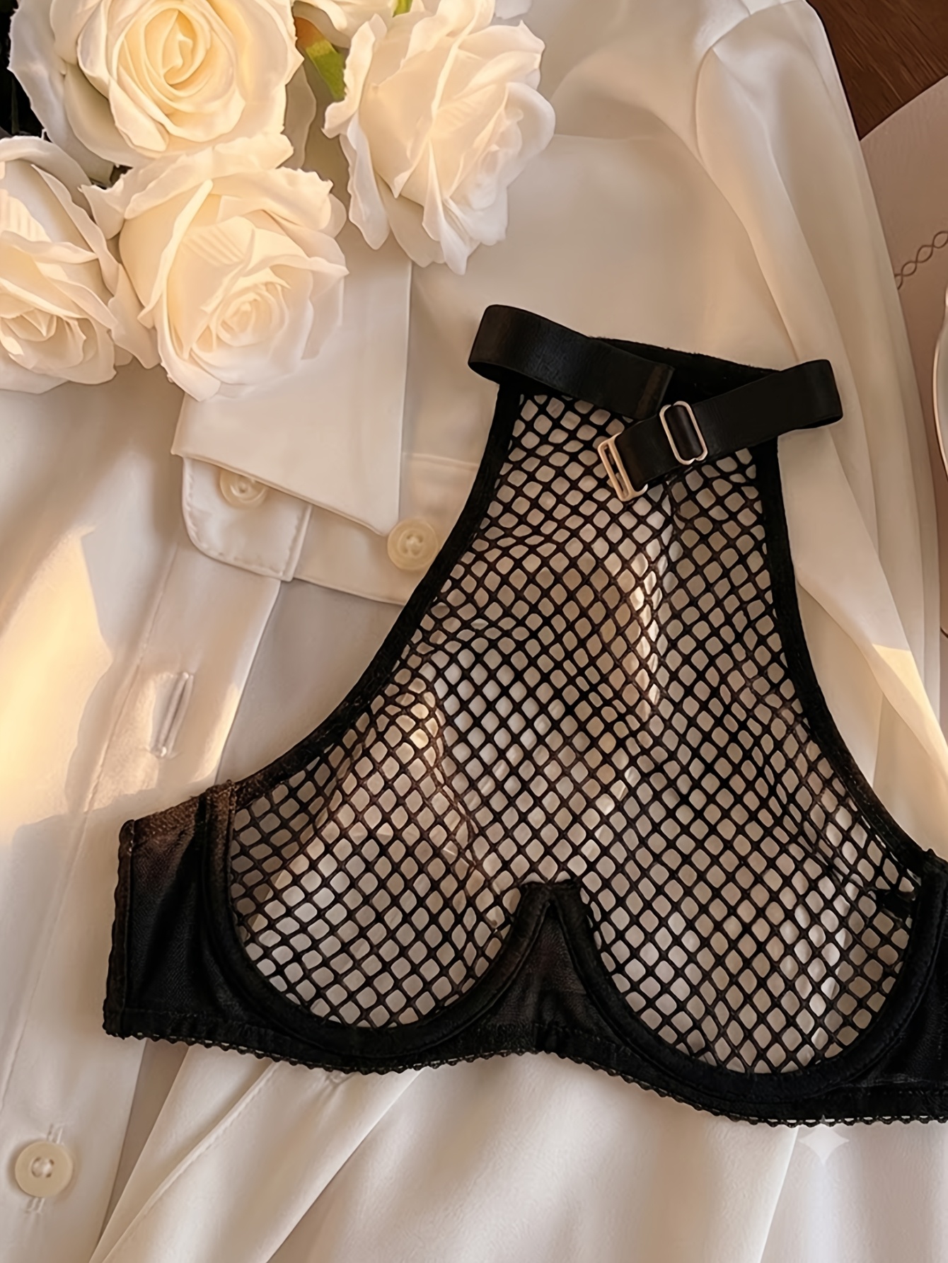 be131dd7 45e8 4799 8e7f 2bbe321d8a1d Elegant Black Sheer Fishnet Halter Lingerie Set Sexy Mesh Underwear Two-Piece
