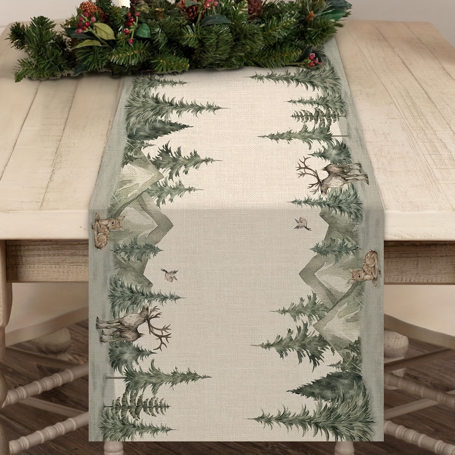 Winter Reindeer And Table Runner - Polyester Rectangular Woven Christmas Tabletop Decor With Watercolor Deer And Sparrow Design For Holiday Party And Seasonal Farmhouse Dining Room Decoration
Winter Reindeer And Table Runner - Polyester Rectangular Woven Christmas Tabletop Decor With Watercolor Deer And Sparrow Design For Holiday Party And Seasonal Farmhouse Dining Room Decoration