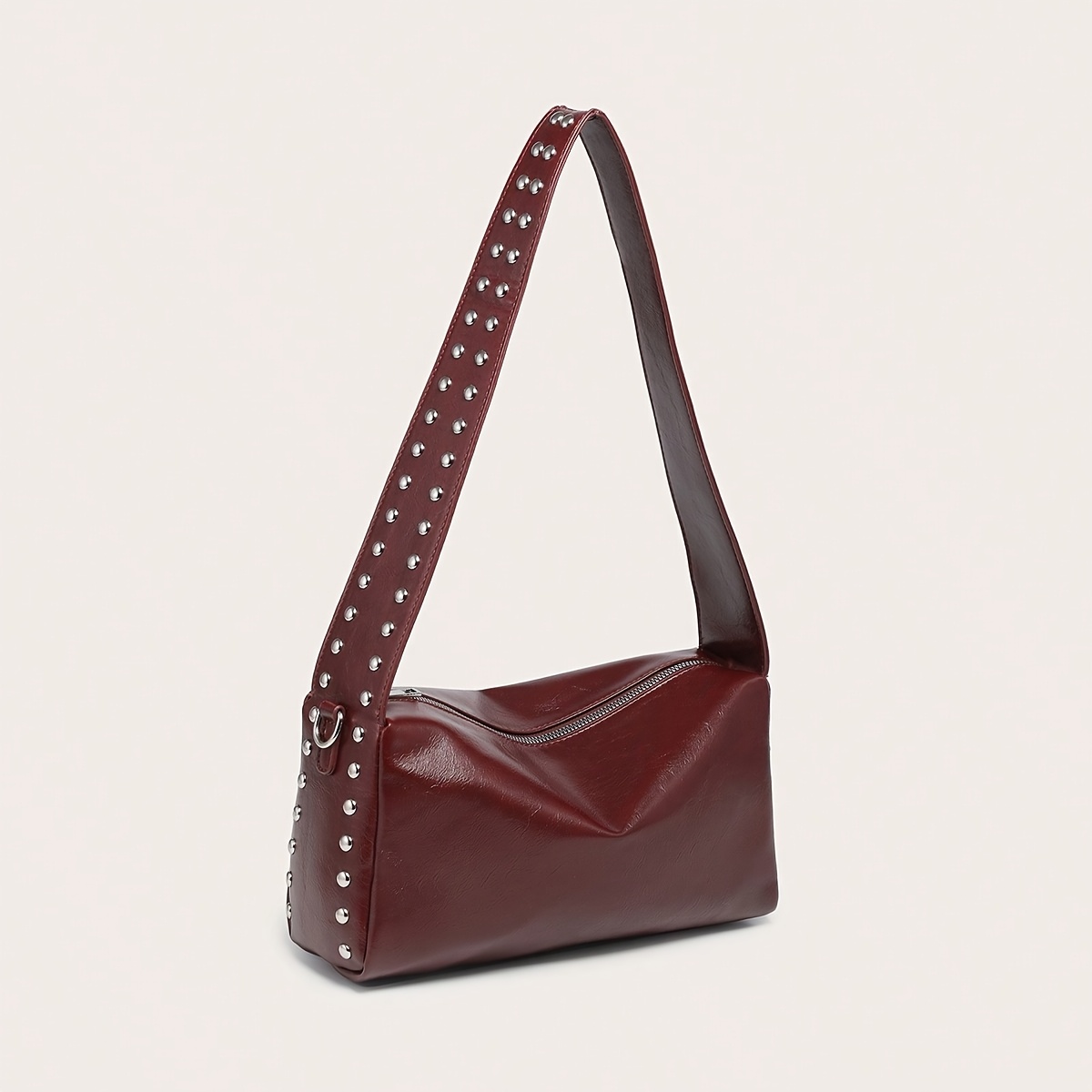 1pc Vintage Style Shoulder Bag For Women, Solid Color With Burgundy Rivet Detail, Large Capacity Square Underarm Purse With Fixed Straps And Zipper Closure, Crossbody Purse
1pc Vintage Style Shoulder Bag For Women, Solid Color With Burgundy Rivet Detail, Large Capacity Square Underarm Purse With Fixed Straps And Zipper Closure, Crossbody Purse
