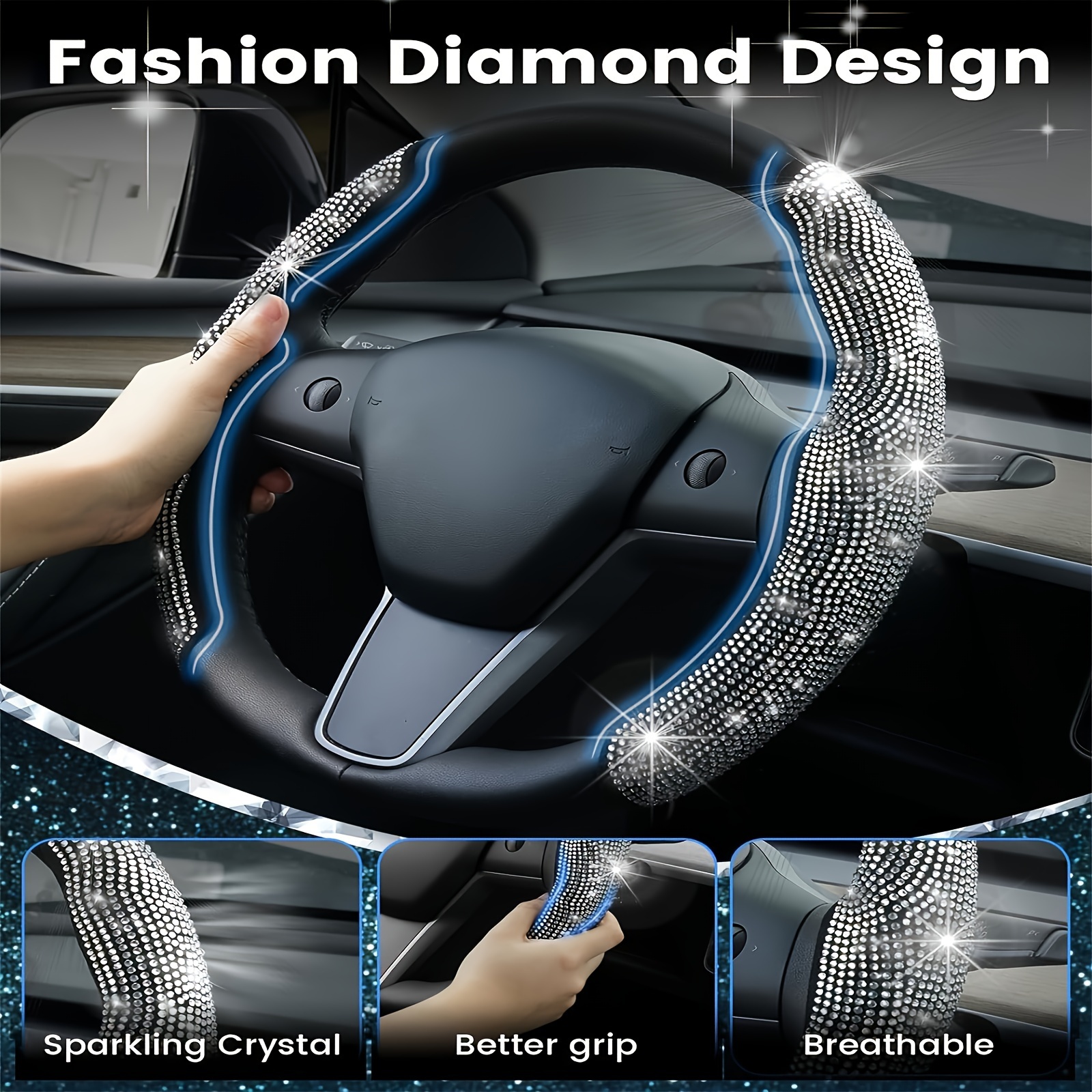 New 2024 Ladies Crystal-decorated Pu Leather Steering Wheel Cover For 15-inch Car Suv Steering Wheel, Anti-slip Protective Cover
New 2024 Ladies Crystal-decorated Pu Leather Steering Wheel Cover For 15-inch Car Suv Steering Wheel, Anti-slip Protective Cover