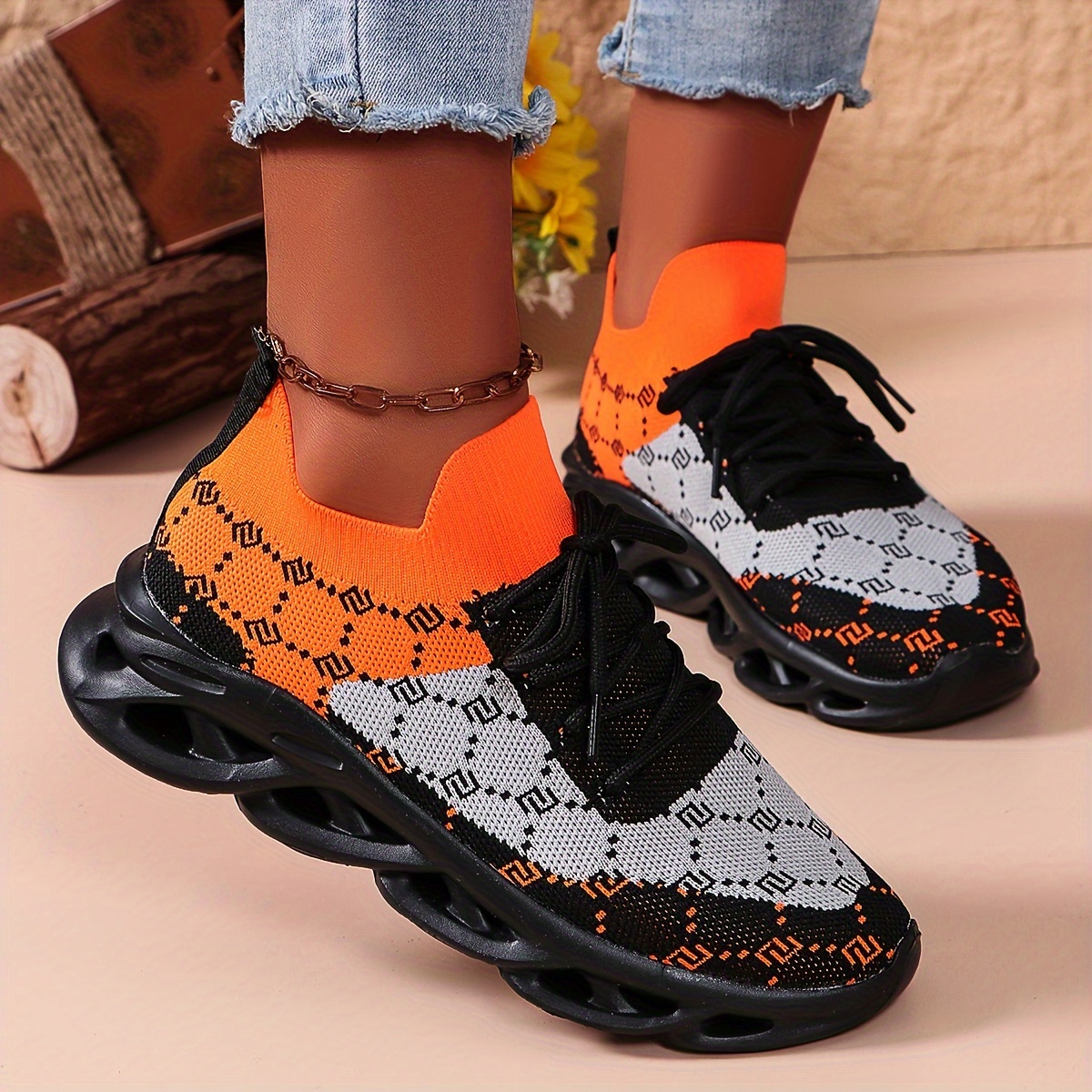 Women's Geometric Pattern Platform Sneakers, Breathable Knit Lace Up Outdoor Shoes, Comfortable Low Top Sport Shoes Fall
Women's Geometric Pattern Platform Sneakers, Breathable Knit Lace Up Outdoor Shoes, Comfortable Low Top Sport Shoes Fall