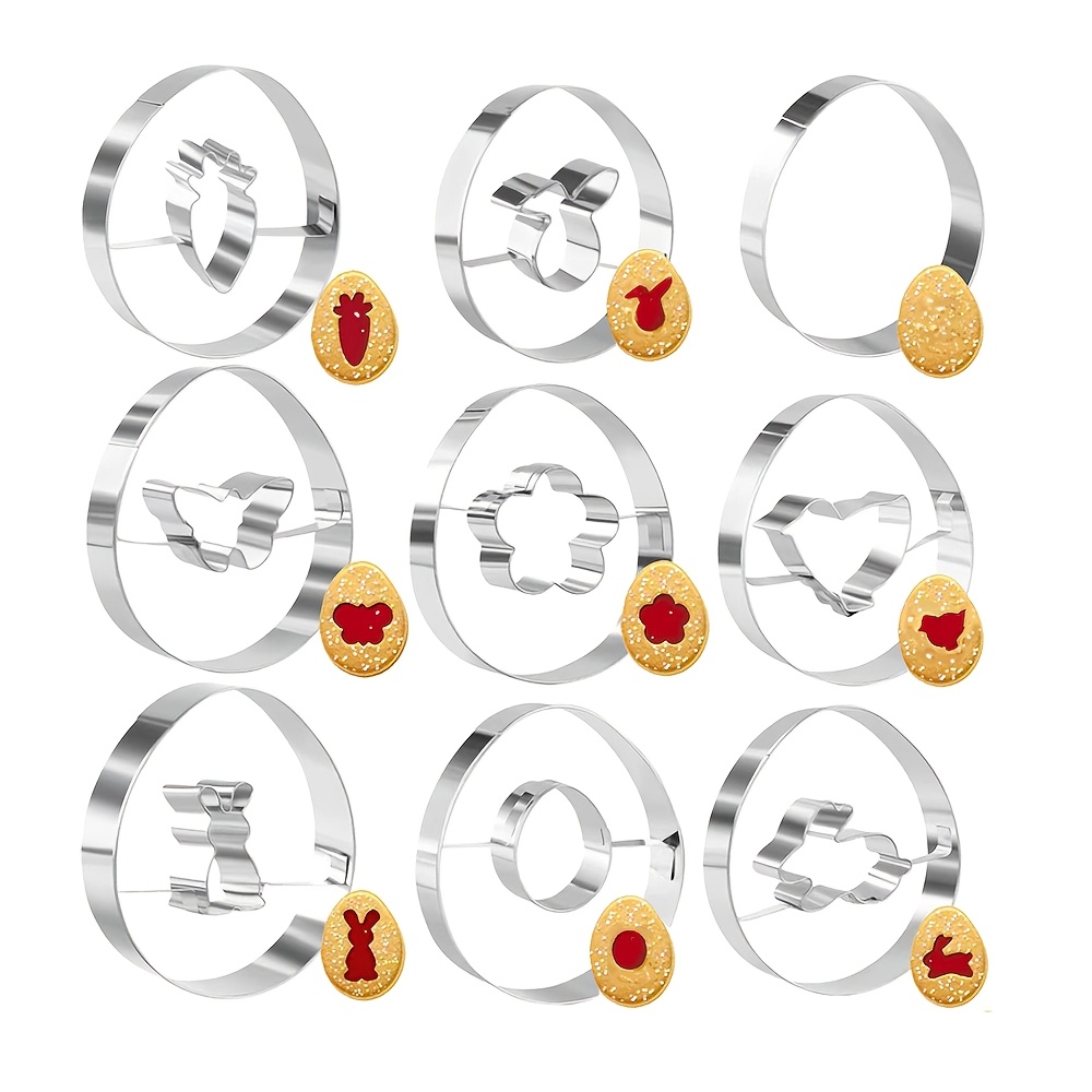 6/9pcs Easter Cookie Cutter Set, Stainless Steel Biscuit Cutters, With Egg, Bunny, Carrot, Flower, Chick Designs, For Baking Biscuits, Diy Kitchen Tools For Holiday Treats
6/9pcs Easter Cookie Cutter Set, Stainless Steel Biscuit Cutters, With Egg, Bunny, Carrot, Flower, Chick Designs, For Baking Biscuits, Diy Kitchen Tools For Holiday Treats
