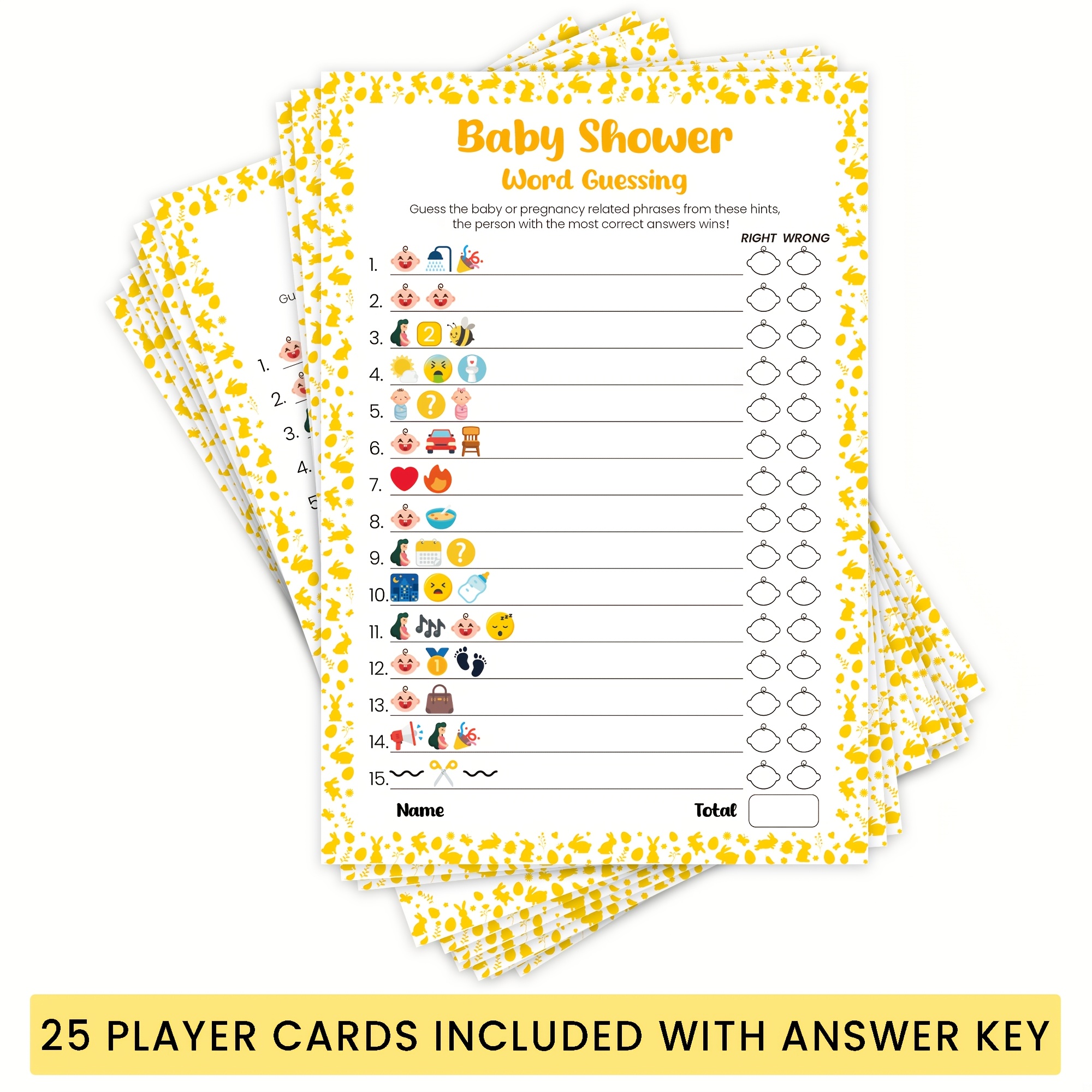 25-pack Baby Shower Word Guessing Game Cards With Answer Key - Paper-based Party Game For Guests To Guess Baby-related Phrases - No Electricity Needed - Fun Baby Shower Activity
25-pack Baby Shower Word Guessing Game Cards With Answer Key - Paper-based Party Game For Guests To Guess Baby-related Phrases - No Electricity Needed - Fun Baby Shower Activity
