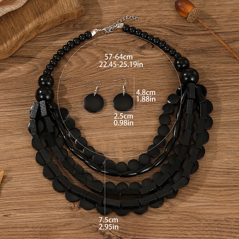 bohemian layered handmade wooden bead necklace-temu japan