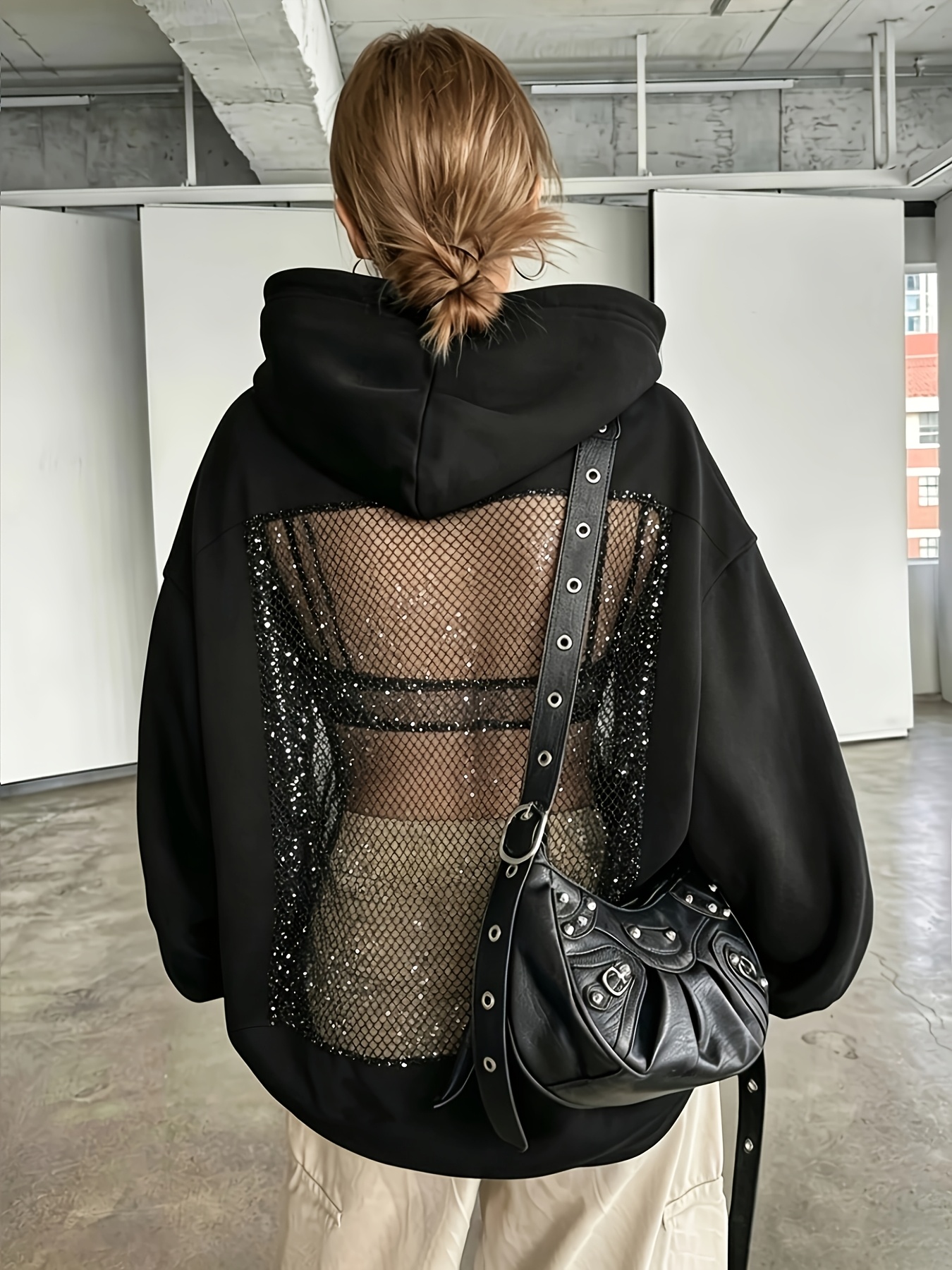 c7bd2200 1569 4936 bb22 cce38af976ba Women's Hooded Sweatshirt with Back Rhinestone Embroidery, Cut-Out Design, Hot Style, Loose Streetwear Jacket