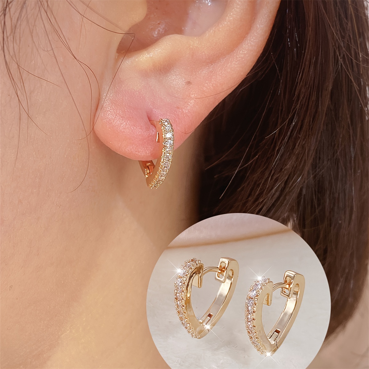 1 Pair Of Elegant Golden-tone Heart-shaped Hoop Earrings With Sparkling Zirconia - French-inspired, & Lightweight, Or , Copper , Novelty Earrings
1 Pair Of Elegant Golden-tone Heart-shaped Hoop Earrings With Sparkling Zirconia - French-inspired, & Lightweight, Or , Copper , Novelty Earrings