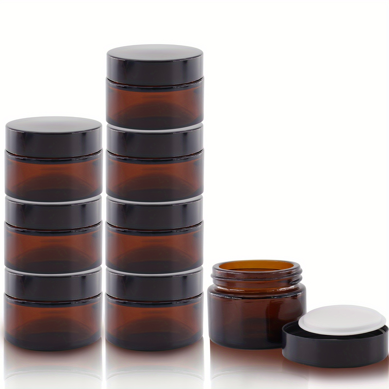 8-pack 50g Amber Glass Jars With Black , Unscented, Sealed & Waterproof, Ideal For Storing Essential Oils, Creams, Scrubs, Powders
8-pack 50g Amber Glass Jars With Black , Unscented, Sealed & Waterproof, Ideal For Storing Essential Oils, Creams, Scrubs, Powders