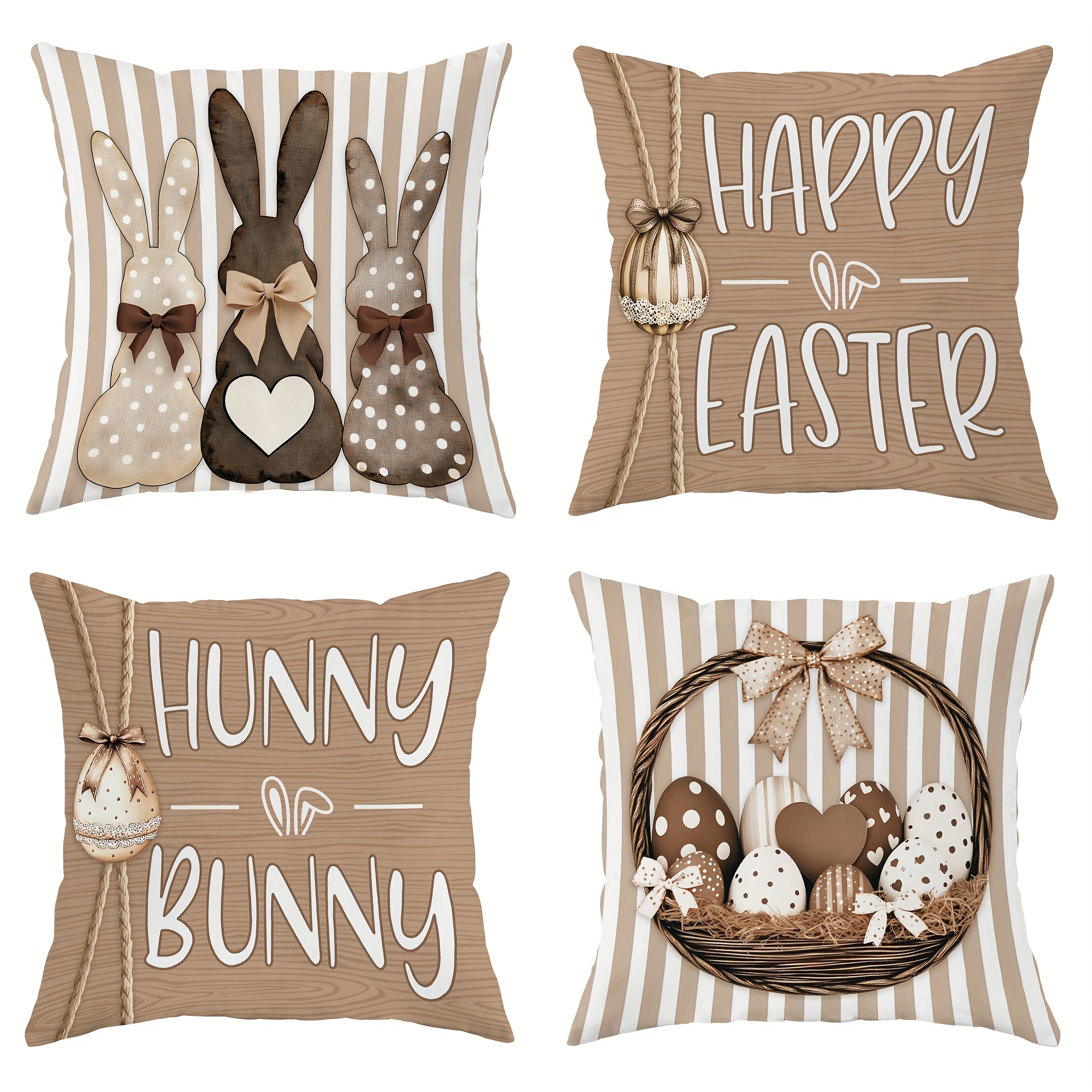 4pcs Decoration Easter Eggs Bunny Bow Rabbit Velvet Throw Pillow Covers Cute Gray Brown Decorative Pillowcases 1 Sided Printing For Spring Living Room Bedroom Sofa Bed Decor Without Pillow Inserts
4pcs Decoration Easter Eggs Bunny Bow Rabbit Velvet Throw Pillow Covers Cute Gray Brown Decorative Pillowcases 1 Sided Printing For Spring Living Room Bedroom Sofa Bed Decor Without Pillow Inserts