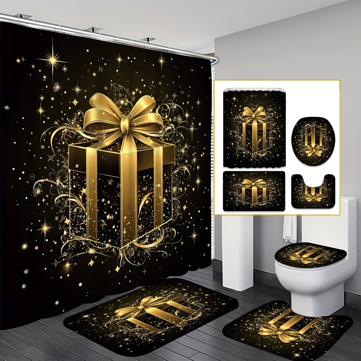 Jit 1/4pcs Christmas Box Shower Curtain Set, Christmas , Christmas - Shower Curtain 12 Bath Mat U-shaped Mat For Bathroom Decoration
Jit 1/4pcs Christmas Box Shower Curtain Set, Christmas , Christmas - Shower Curtain 12 Bath Mat U-shaped Mat For Bathroom Decoration