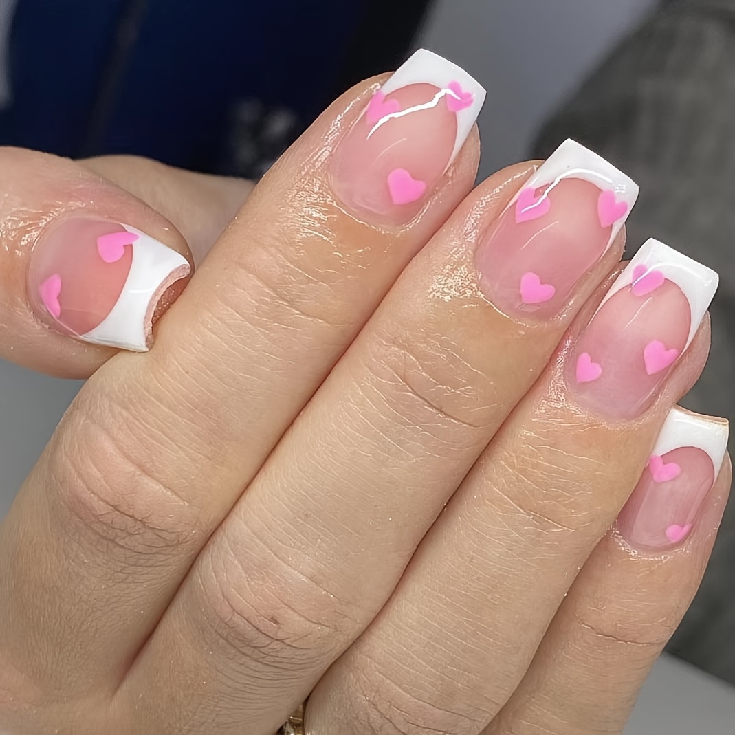24pcs/set Glossy Press On Nails Short Square Press On Nails White French Fake Nails With Pinkish Love Design Glossy Full Cover False Nails Acrylic Stick On Nails For Women Girls
24pcs/set Glossy Press On Nails Short Square Press On Nails White French Fake Nails With Pinkish Love Design Glossy Full Cover False Nails Acrylic Stick On Nails For Women Girls