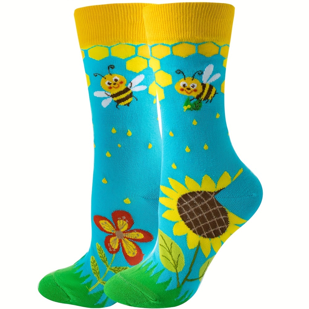 Cartoon Bee & Floral Socks, Novelty & Breathable Mid Tube Socks, Women's Stockings & Hosiery
Cartoon Bee & Floral Socks, Novelty & Breathable Mid Tube Socks, Women's Stockings & Hosiery