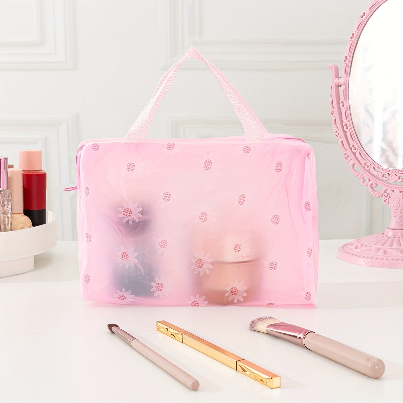 Daisy Floral Transparent Cosmetic Bag, Waterproof Storage Organizer With Dual Handles, Portable Travel Makeup Pouch For Home & On-the-go Use
Daisy Floral Transparent Cosmetic Bag, Waterproof Storage Organizer With Dual Handles, Portable Travel Makeup Pouch For Home & On-the-go Use