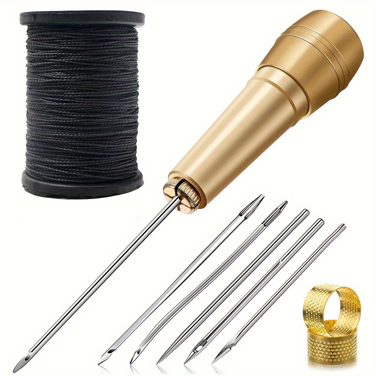 6pcs Leather Sewing Needles With Copper Handle, 50 Meters Of Black Nylon Thread And 2 Top Needles, For Handmade Leather Sewing Tools, Shoe And Leather Repair
6pcs Leather Sewing Needles With Copper Handle, 50 Meters Of Black Nylon Thread And 2 Top Needles, For Handmade Leather Sewing Tools, Shoe And Leather Repair