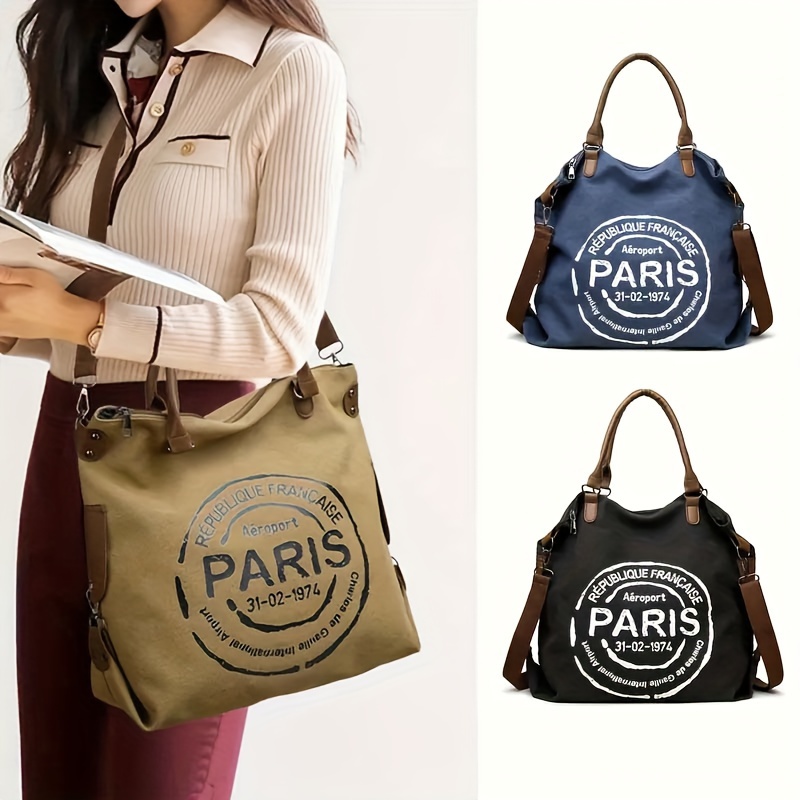 Elegant Large Canvas Tote With Letter Print & - Crossbody Bag For Women, In Light Brown/blue/black
Elegant Large Canvas Tote With Letter Print & - Crossbody Bag For Women, In Light Brown/blue/black