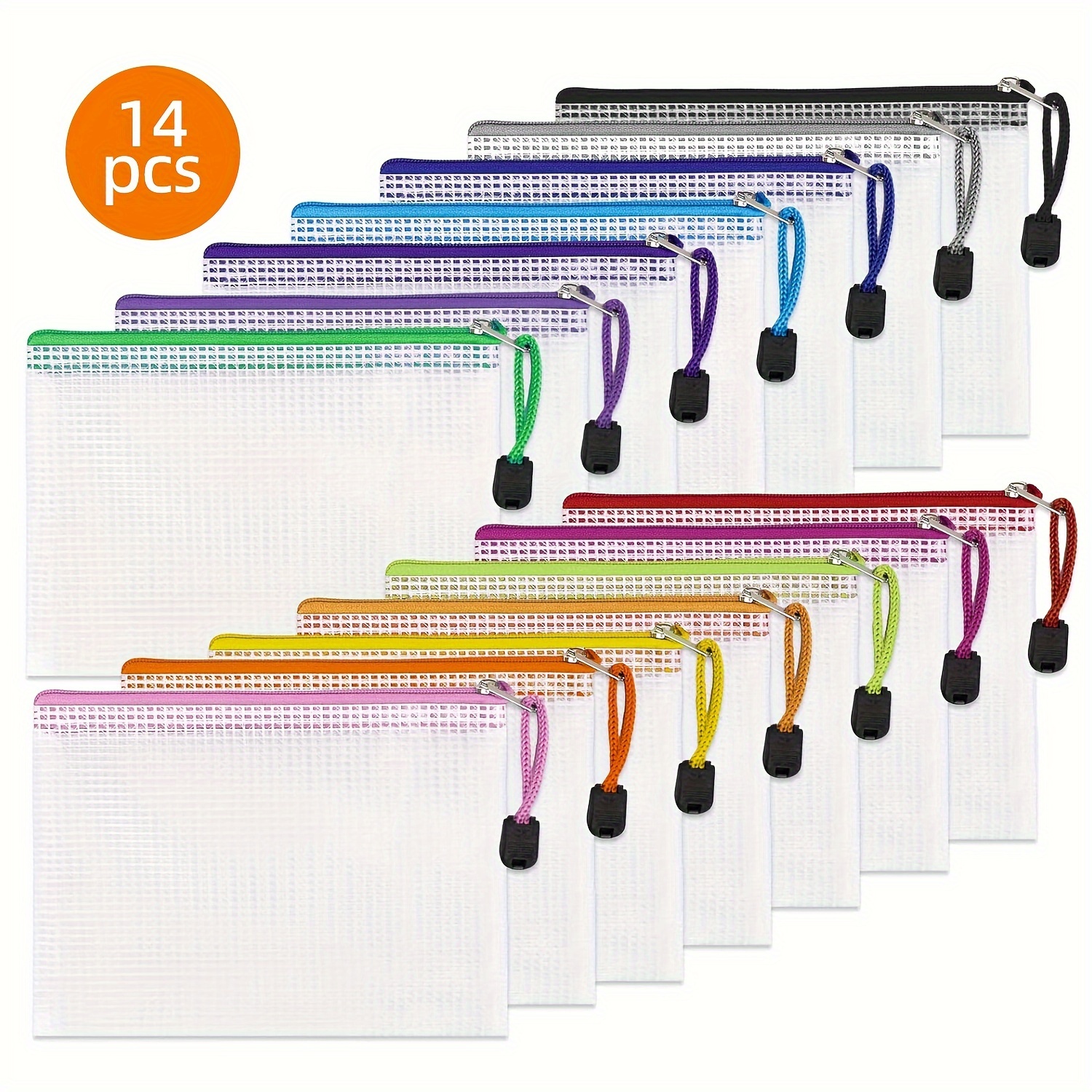 14pcs Mesh Zipper Pouch, A6 Size Zipper Bags, In 14 Colors For Travel Storage And Office Supplies Storage, 6.5 X 4.7 Inches
14pcs Mesh Zipper Pouch, A6 Size Zipper Bags, In 14 Colors For Travel Storage And Office Supplies Storage, 6.5 X 4.7 Inches