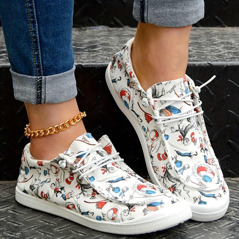 Women's Fashion Flat Canvas Sneakers, Cute Cartoon Lace-up Breathable Casual Shoes, Comfortable Low-top Daily Footwear
Women's Fashion Flat Canvas Sneakers, Cute Cartoon Lace-up Breathable Casual Shoes, Comfortable Low-top Daily Footwear