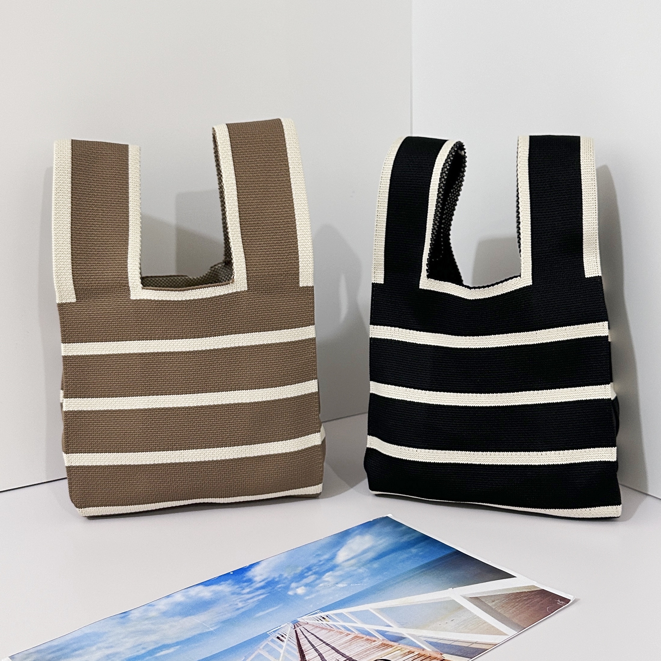 Ladies Knit Tote Bags, Classic Striped Design, Casual Fashionable Spacious Elastic Knit Handbags, Elegant Shoulder Tote
Ladies Knit Tote Bags, Classic Striped Design, Casual Fashionable Spacious Elastic Knit Handbags, Elegant Shoulder Tote
