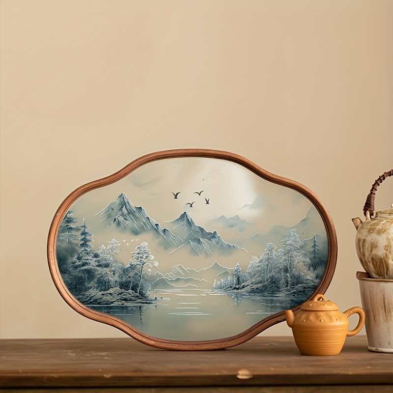 Modern Chinese Landscape Art Glass Serving Tray - Elegant Decorative Tray With Mountain And Water Design, Bamboo Frame, For Tea Cup Placement And Home Office Decor
Modern Chinese Landscape Art Glass Serving Tray - Elegant Decorative Tray With Mountain And Water Design, Bamboo Frame, For Tea Cup Placement And Home Office Decor