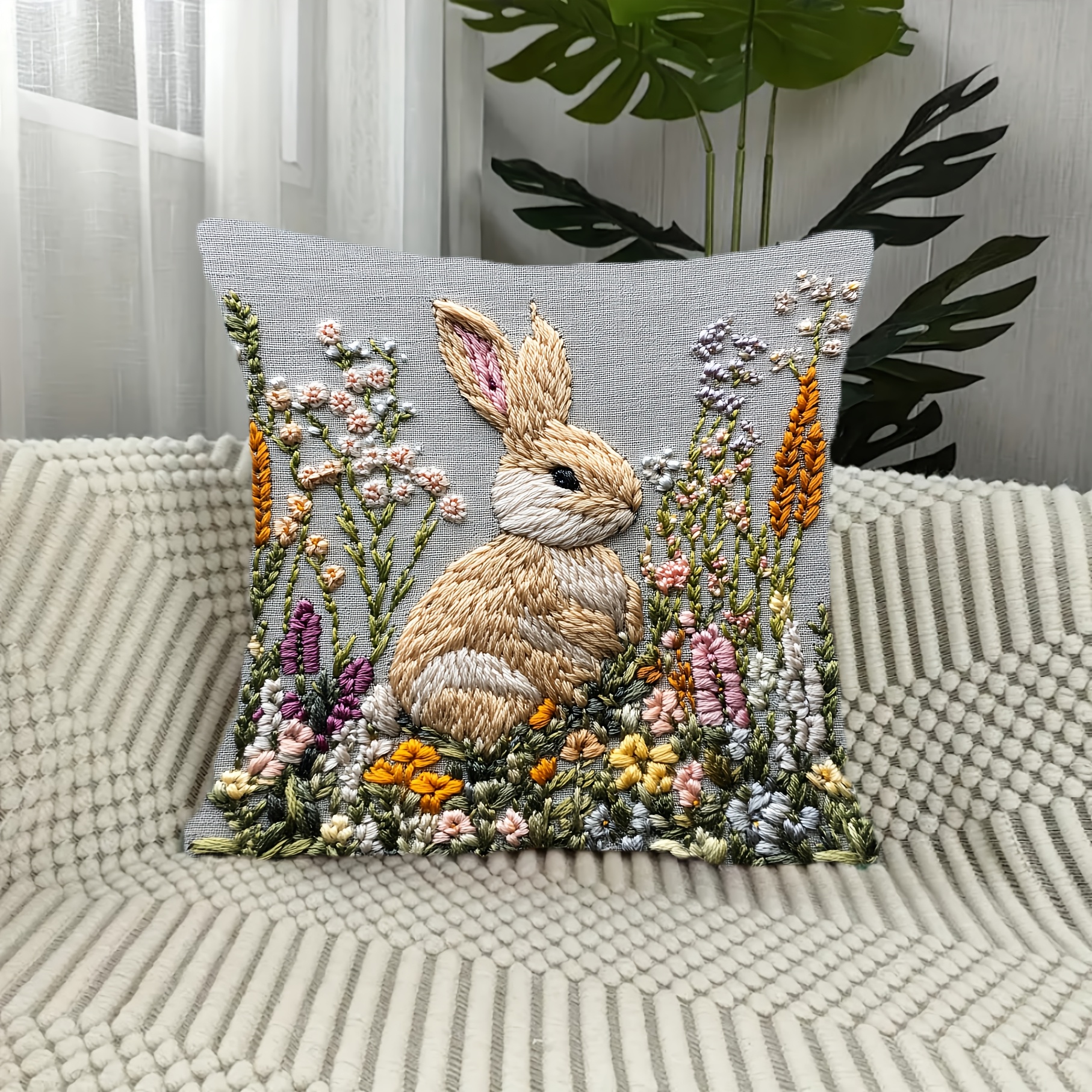 1pc Rabbit & Floral Embroidery Decorative Pillow Cover, 18x18 Inch, Soft Polyester Short Plush, Zippered, Machine Washable - Living Room, Sofa, Bedroom - No Insert Included
1pc Rabbit & Floral Embroidery Decorative Pillow Cover, 18x18 Inch, Soft Polyester Short Plush, Zippered, Machine Washable - Living Room, Sofa, Bedroom - No Insert Included