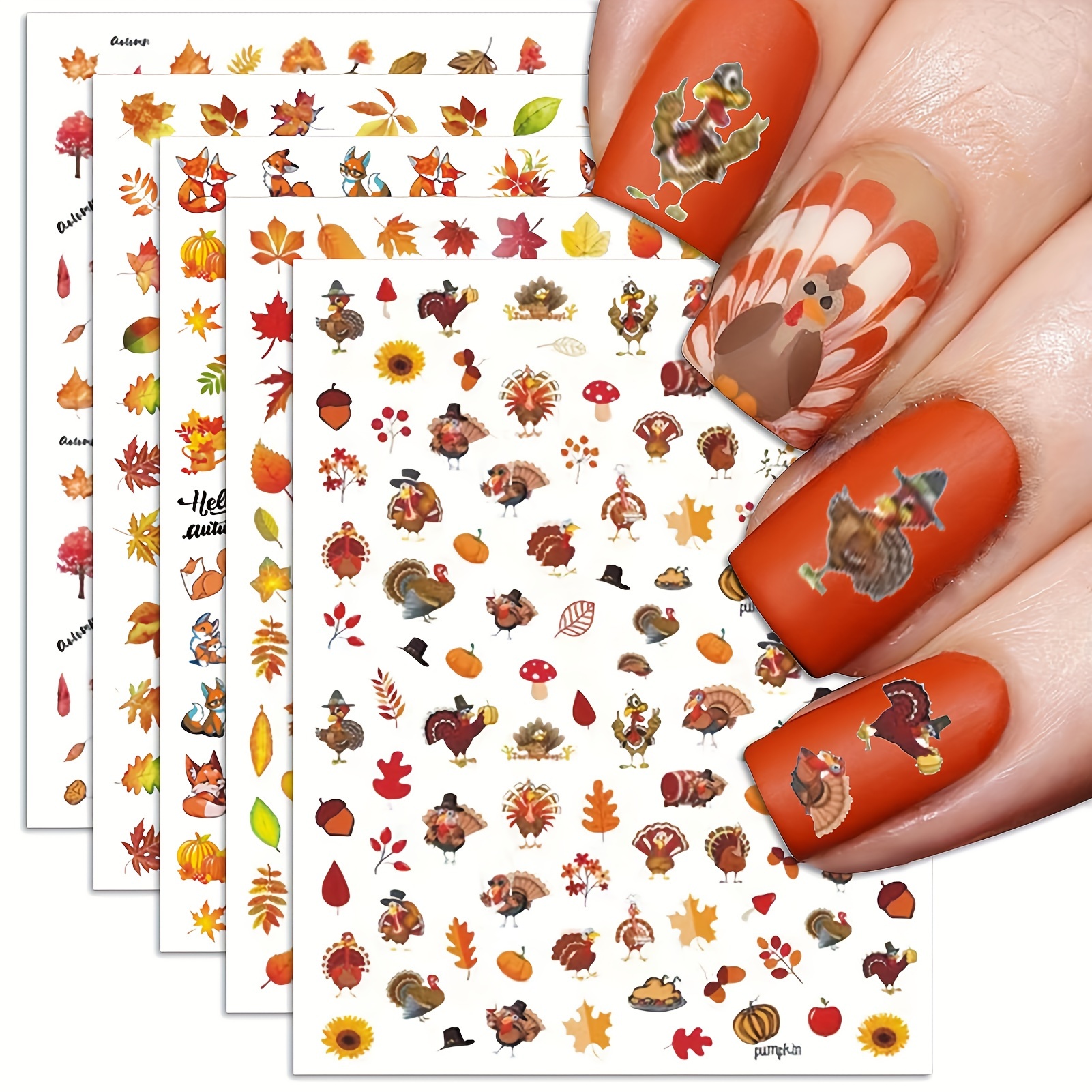 8pcs/set Autumn Leaf Nail Stickers, Autumn Nail Stickers Maple Leaf Turkey Fox Nail Art Stickers, Thanksgiving Nail Decoration Accessories 3d Self-adhesive Stickers Female Diy Nail Supplies
8pcs/set Autumn Leaf Nail Stickers, Autumn Nail Stickers Maple Leaf Turkey Fox Nail Art Stickers, Thanksgiving Nail Decoration Accessories 3d Self-adhesive Stickers Female Diy Nail Supplies