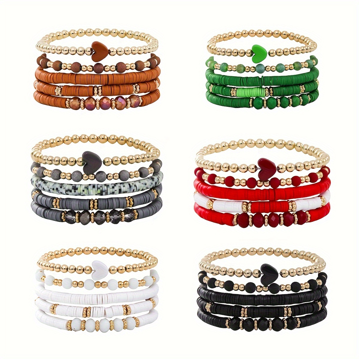 5-piece Set Of Neutral Soft Ceramic Heart Bead Stretch Bracelets, Bohemian Style Beach Vacation Everyday Wear Bracelet Sets
5-piece Set Of Neutral Soft Ceramic Heart Bead Stretch Bracelets, Bohemian Style Beach Vacation Everyday Wear Bracelet Sets