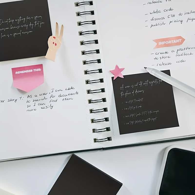 50 Sheets, Creative Pure Black Sticky Notes, 50 Pages Tearable Sticky Notes, Black, Stationery For Handbook, Message School Office Supplies
50 Sheets, Creative Pure Black Sticky Notes, 50 Pages Tearable Sticky Notes, Black, Stationery For Handbook, Message School Office Supplies