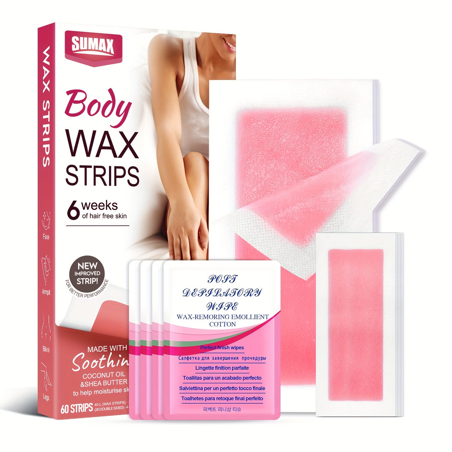 60strips Hair Removal Wax Paper, Suitable For Hands, Bikinis, Armpits, Arms, Legs, And Other Parts, Contains Coconut Oil And Shea Butter, Body Wax Strips
60strips Hair Removal Wax Paper, Suitable For Hands, Bikinis, Armpits, Arms, Legs, And Other Parts, Contains Coconut Oil And Shea Butter, Body Wax Strips