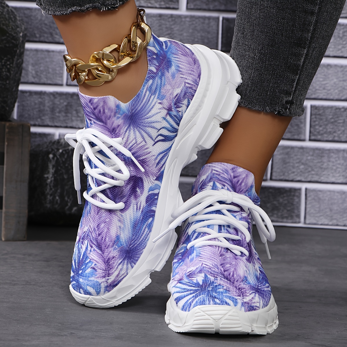 Women's Casual Athletic Sneakers, Breathable Running Shoes With Trendy Purple Floral Pattern, Fashion Sports Footwear, Lightweight And Comfortable For Daily Wear
Women's Casual Athletic Sneakers, Breathable Running Shoes With Trendy Purple Floral Pattern, Fashion Sports Footwear, Lightweight And Comfortable For Daily Wear