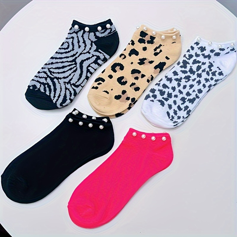 Lot de 5 Chaussettes Cheville pour Femmes avec Accents de Perles - Mélange Respirant de Polyester et Spandex, Design Imprimé
Lot de 5 Chaussettes Cheville pour Femmes avec Accents de Perles - Mélange Respirant de Polyester et Spandex, Design Imprimé