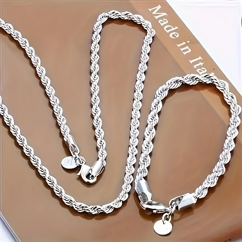 2pcs 925 Sterling Silver Chain Necklace And Bracelet Set, Simple Hip-hop Style, Basic Chain, Elegant Design For Women's Jewelry Accessories Gift
2pcs 925 Sterling Silver Chain Necklace And Bracelet Set, Simple Hip-hop Style, Basic Chain, Elegant Design For Women's Jewelry Accessories Gift
