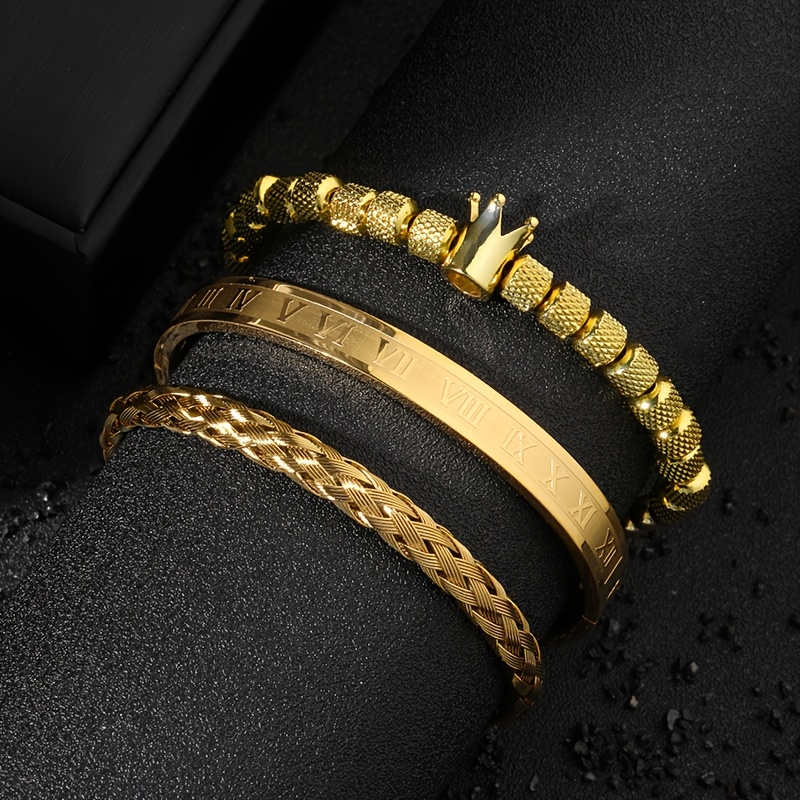 3pcs Men' Hip Hop Stainless Steel Bracelet Set, Number & , Synthetic Zirconia , Jewelry Accessory
3pcs Men' Hip Hop Stainless Steel Bracelet Set, Number & , Synthetic Zirconia , Jewelry Accessory