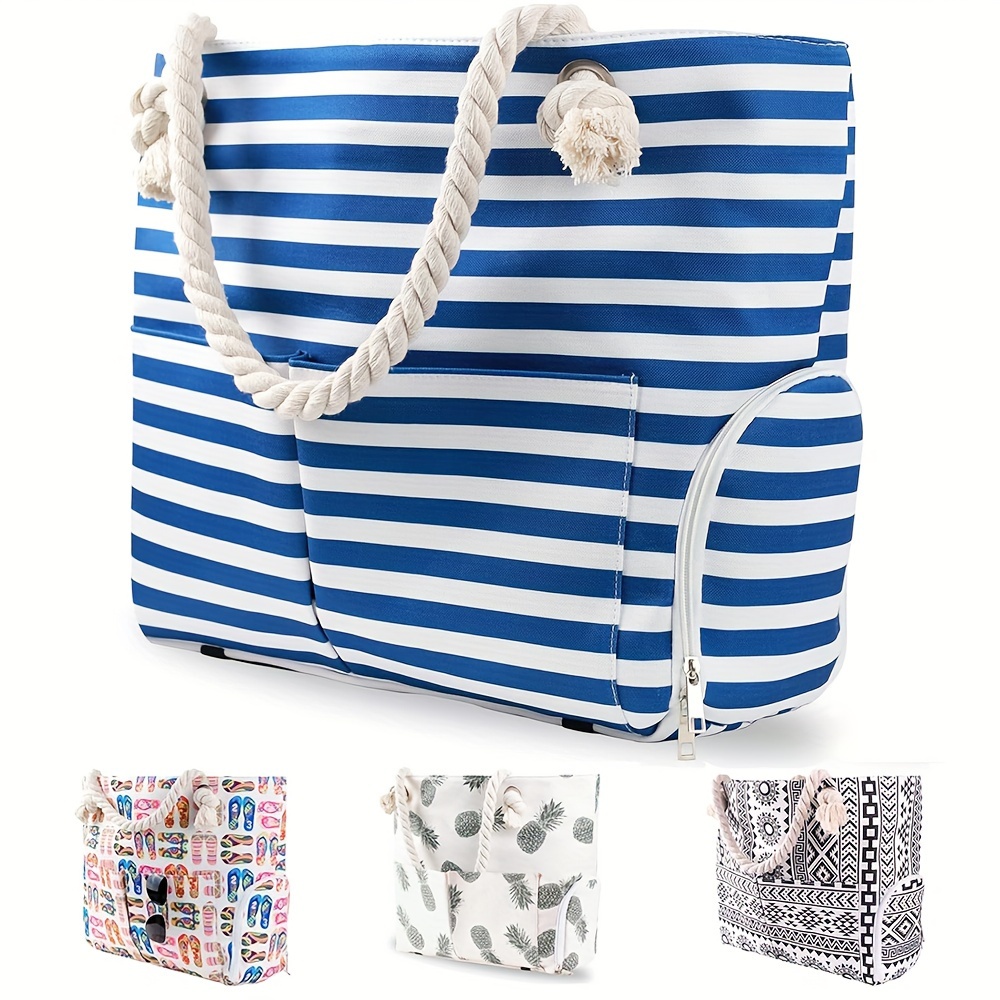 Large Canvas Beach Bag, Blue And White Striped, Durable With Soft Rope Handles, Zippered Pocket, Nautical Tote Bag
Large Canvas Beach Bag, Blue And White Striped, Durable With Soft Rope Handles, Zippered Pocket, Nautical Tote Bag
