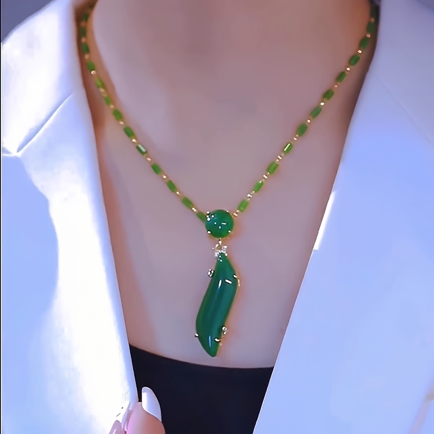 Elegant Vintage Style Green Glass Pendant Necklace, Bamboo , For & Gift-, Accessory
Elegant Vintage Style Green Glass Pendant Necklace, Bamboo , For & Gift-, Accessory