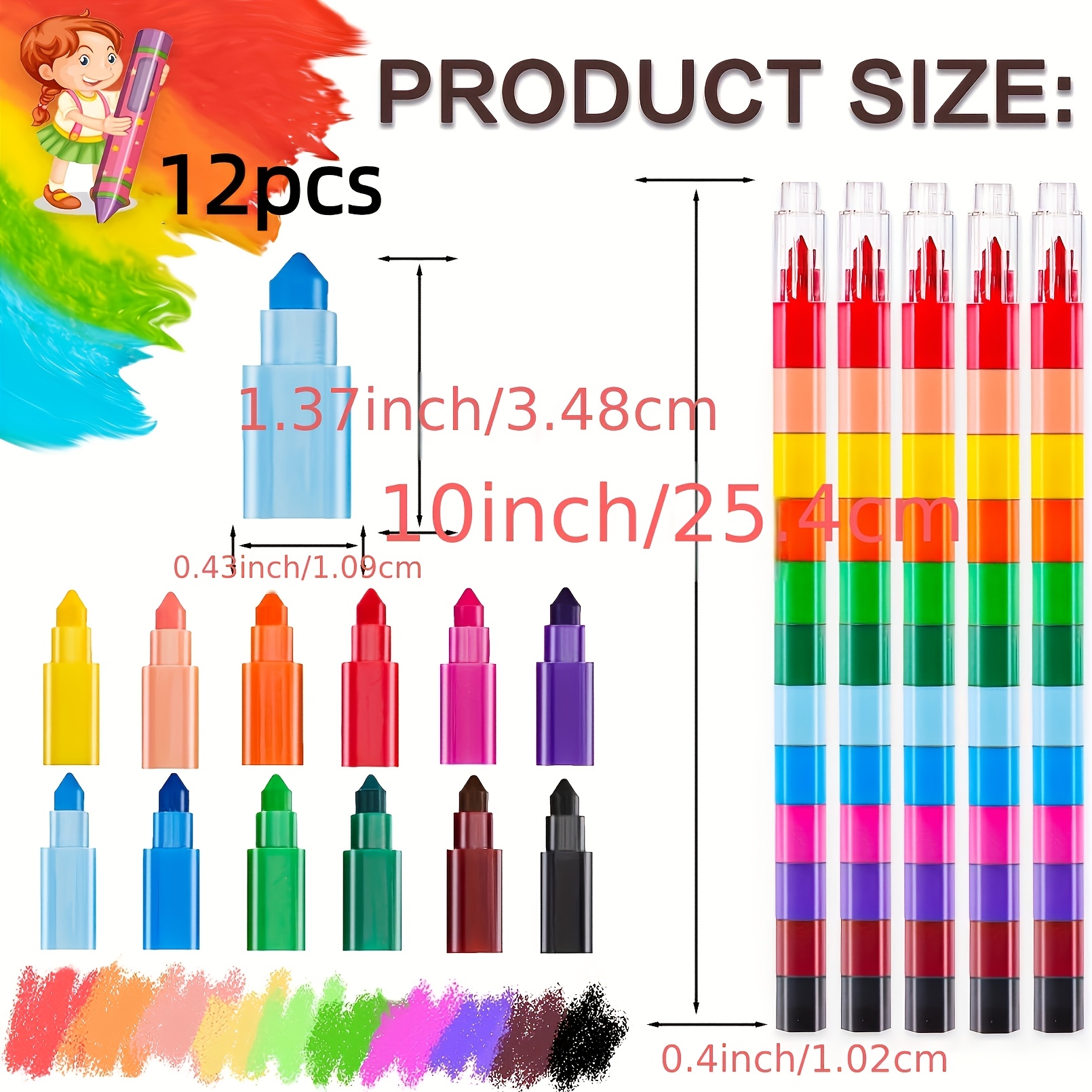 12pcs Stacked Crayons, Stackable Crayons, Colorful Crayon Party Gifts, Rainbow Pencils, Coloring Pens, Office Supplies, Party Gifts, 12 Colors
12pcs Stacked Crayons, Stackable Crayons, Colorful Crayon Party Gifts, Rainbow Pencils, Coloring Pens, Office Supplies, Party Gifts, 12 Colors