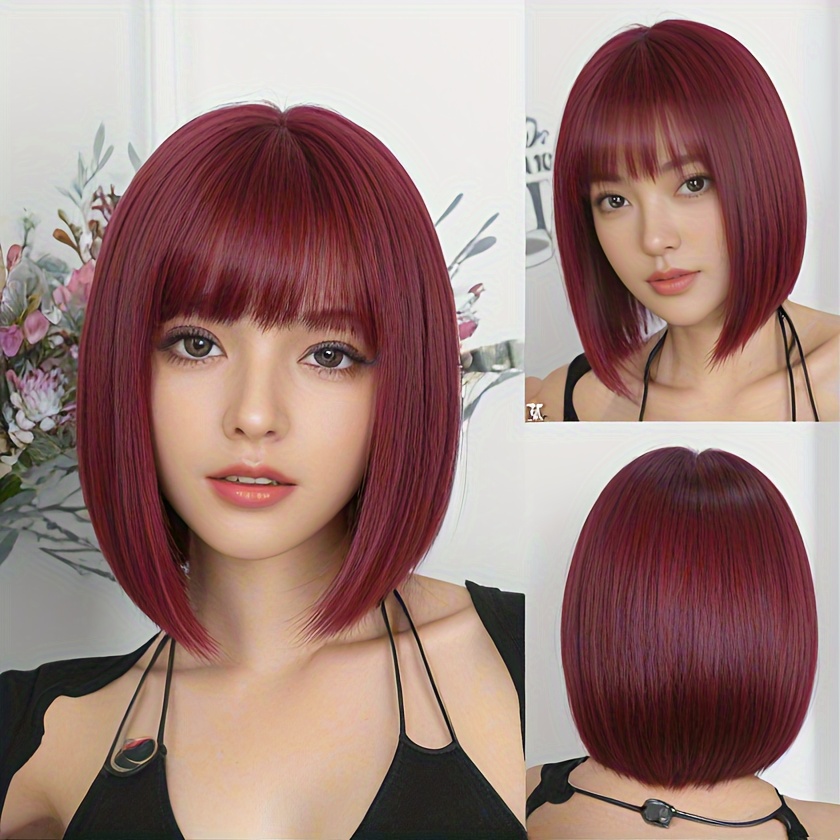 Short Bob Straight Red Synthetic Bangs Wig For Women Cosplay Party Daily Use High Temperature Fiber Wig
Short Bob Straight Red Synthetic Bangs Wig For Women Cosplay Party Daily Use High Temperature Fiber Wig
