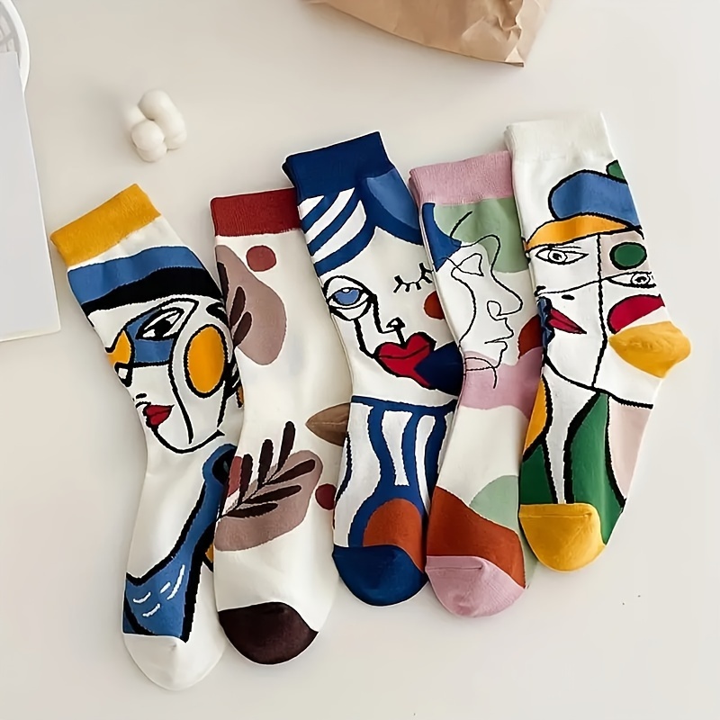 3 Pairs Artistic Oil Painting Mid-calf Socks For Women, Polyester 95% Spandex 5% Blend, Knit Fabric, 300g/m², Hand Washable, Couples Graffiti Trendy Socks
3 Pairs Artistic Oil Painting Mid-calf Socks For Women, Polyester 95% Spandex 5% Blend, Knit Fabric, 300g/m², Hand Washable, Couples Graffiti Trendy Socks