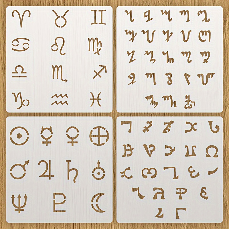 4pcs Grimoire Stencil Series, 6.0" Reusable Drawing Stencil, Tattoo Stencil, This Stencil Is All Your Art Journaling, Setting And Magic Book Making Needs
4pcs Grimoire Stencil Series, 6.0" Reusable Drawing Stencil, Tattoo Stencil, This Stencil Is All Your Art Journaling, Setting And Magic Book Making Needs