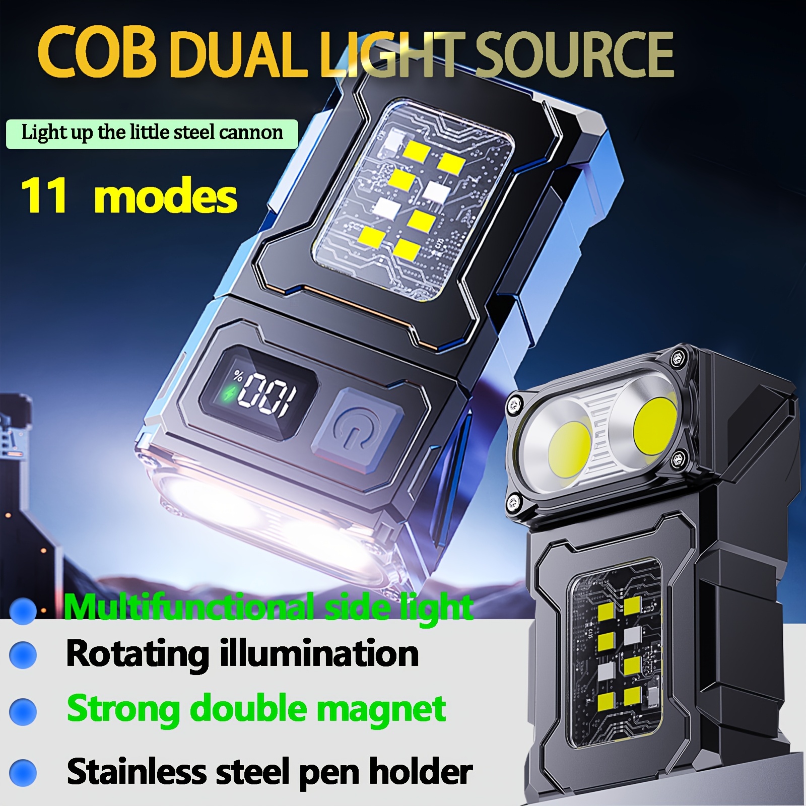 1pc Cob Light - Rechargeable 1200mah Lithium Battery, 11 , Clip & Magnet, Usb Included, Non-waterproof, Portable For Outdoor, Camping, Repairing, Emergency
1pc Cob Light - Rechargeable 1200mah Lithium Battery, 11 , Clip & Magnet, Usb Included, Non-waterproof, Portable For Outdoor, Camping, Repairing, Emergency