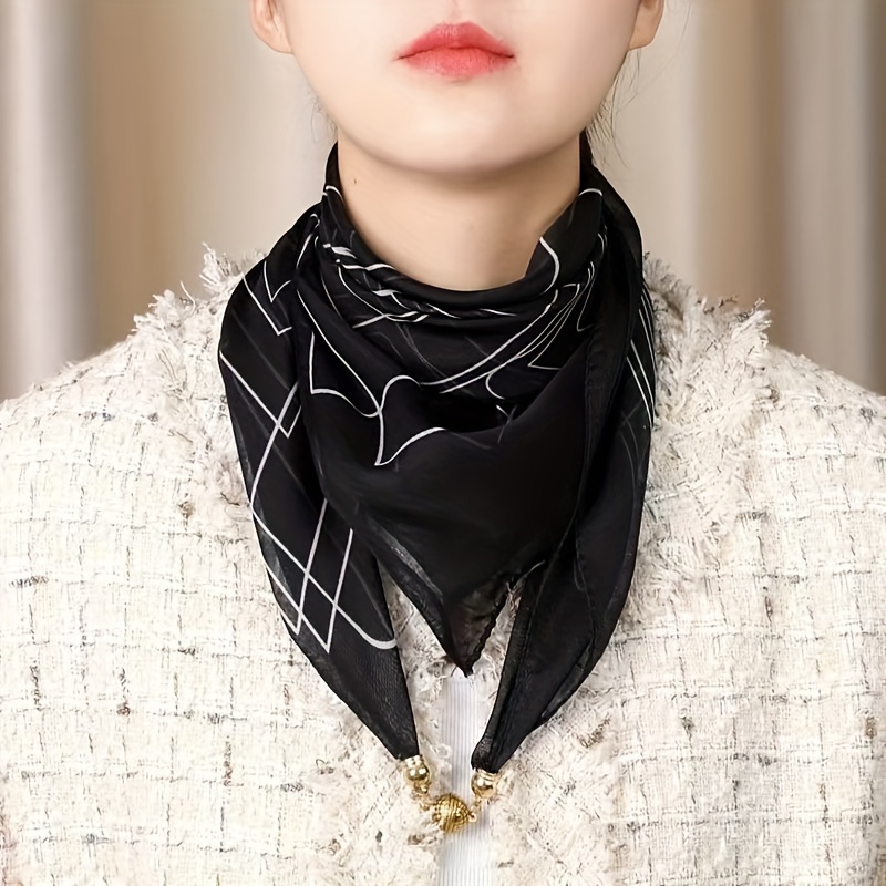 Elegant Black And White Geometric Square Scarf With Magnetic Clasp - Soft, Breathable Polyester Neck Warmer & Decorative Headband - Boho Chic Style For Casual Attire, Hair Scarf
Elegant Black And White Geometric Square Scarf With Magnetic Clasp - Soft, Breathable Polyester Neck Warmer & Decorative Headband - Boho Chic Style For Casual Attire, Hair Scarf