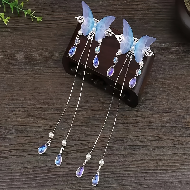 Elegant Vintage-inspired Hair Clip Set With Chiffon Butterfly & Water Drop Tassels - Metal, Design For Stylish Hair Accessories
Elegant Vintage-inspired Hair Clip Set With Chiffon Butterfly & Water Drop Tassels - Metal, Design For Stylish Hair Accessories