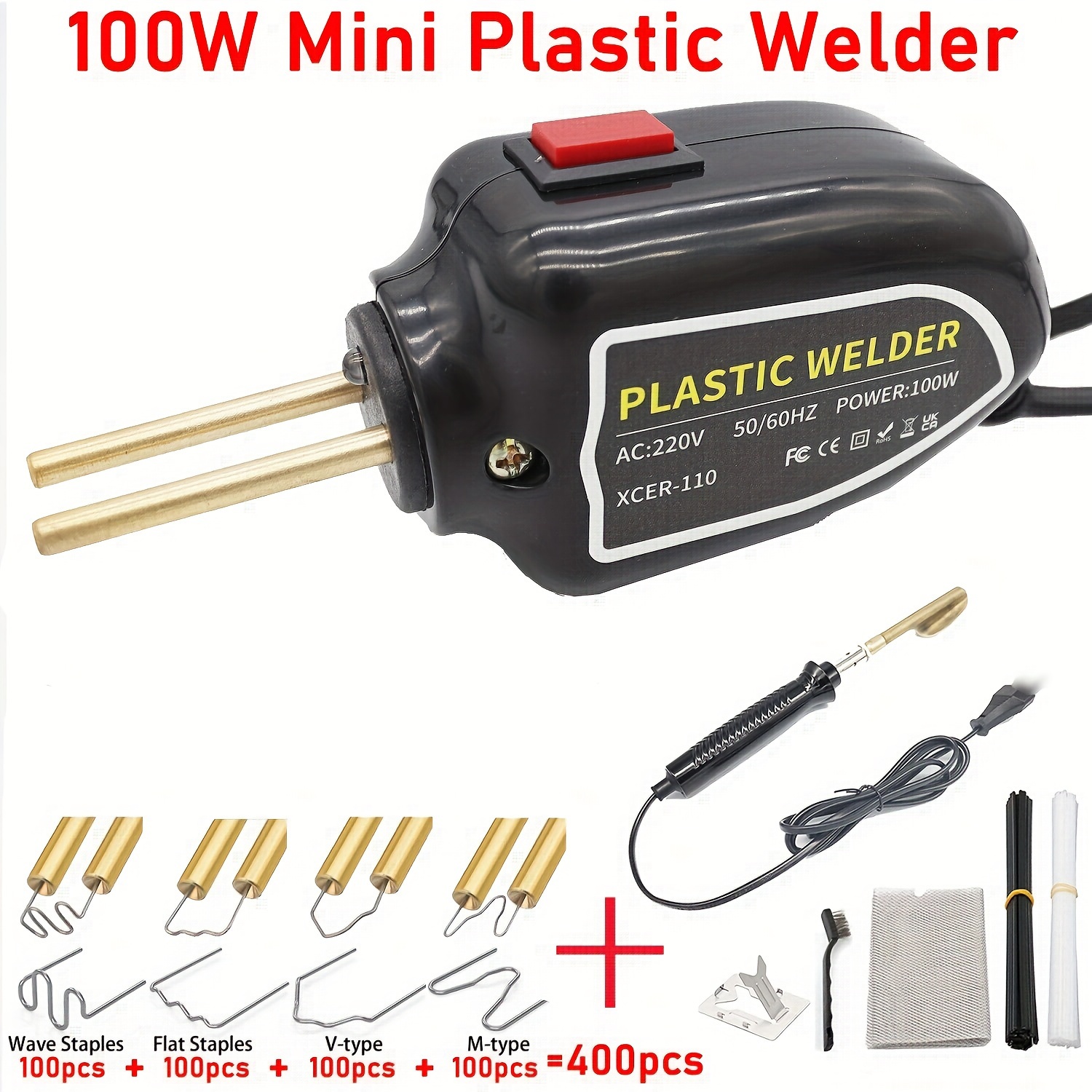 1 Set 100W Plastik Kaynakçı Kiti 400 1200 ADET Sıcak Stapler Kaynak