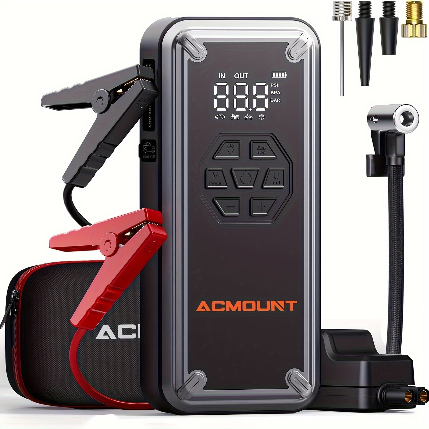 Jump , 3000a Car Jump With Tire Inflator Portable Air Compressor, 150psi Tire Inflator With Lcd Display, 12v Car Battery For Up To 9.0 Gas/8.0l , Led Light
Jump , 3000a Car Jump With Tire Inflator Portable Air Compressor, 150psi Tire Inflator With Lcd Display, 12v Car Battery For Up To 9.0 Gas/8.0l , Led Light