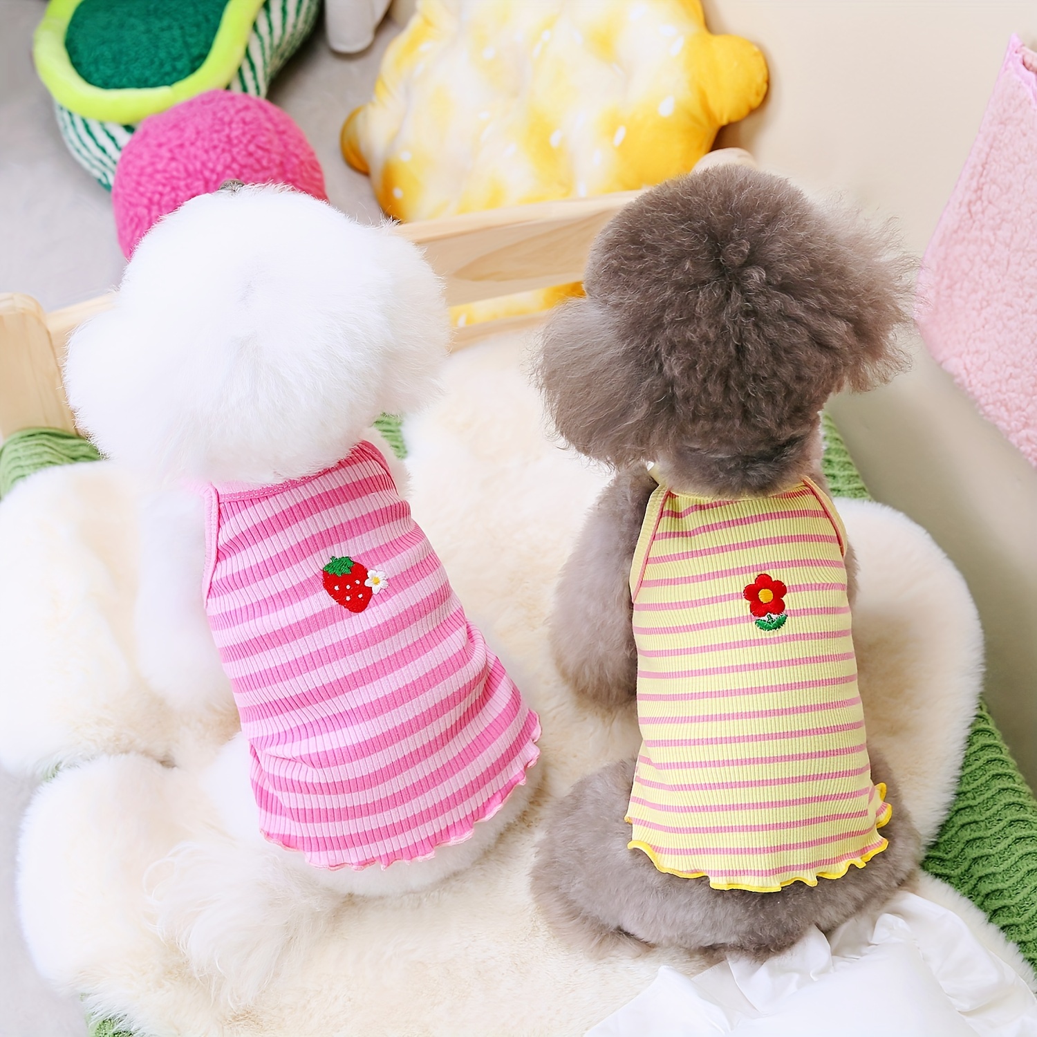 Spring And Summer Elastic Breathable Dog Clothing, With Embroidered Design Striped Teddy Pet Dog Vest
Spring And Summer Elastic Breathable Dog Clothing, With Embroidered Design Striped Teddy Pet Dog Vest