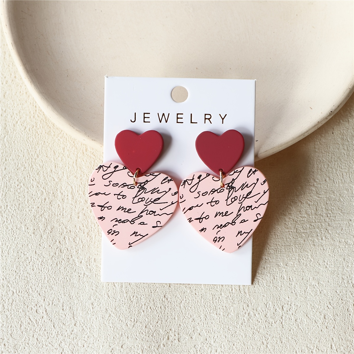 Valentine's Day Acrylic Earrings With Letter Print, For Women, Stainless Steel Posts, Suitable For And Parties, Clay Texture, Pair
Valentine's Day Acrylic Earrings With Letter Print, For Women, Stainless Steel Posts, Suitable For And Parties, Clay Texture, Pair