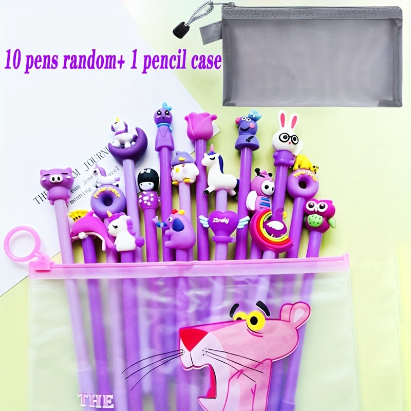 Purple Cartoon Character Gel Ink Rollerball Pens, 0.5mm Fine Point, 10-pack With Bonus Pencil Case, Black Ink, Cute Stationery For Students
Purple Cartoon Character Gel Ink Rollerball Pens, 0.5mm Fine Point, 10-pack With Bonus Pencil Case, Black Ink, Cute Stationery For Students