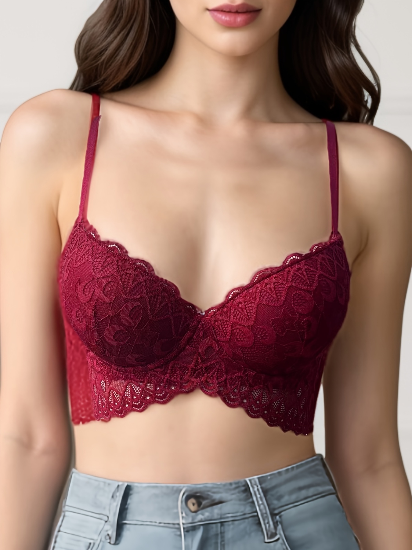 62db2b57 5b4e 41e2 97af a950f2e8c071 Sexy Contrast Lace Women's Push-Up Lingerie Bra in Romantic Red