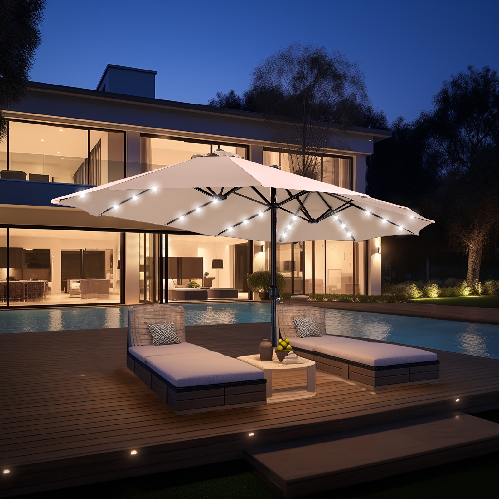 Mix Patio 15ft Large Patio Umbrella With Solar Lights, Double-sided Outdoor Market Rectangle Umbrellas With 36 Led Lights, Umbrella Base (stand) Included
Mix Patio 15ft Large Patio Umbrella With Solar Lights, Double-sided Outdoor Market Rectangle Umbrellas With 36 Led Lights, Umbrella Base (stand) Included