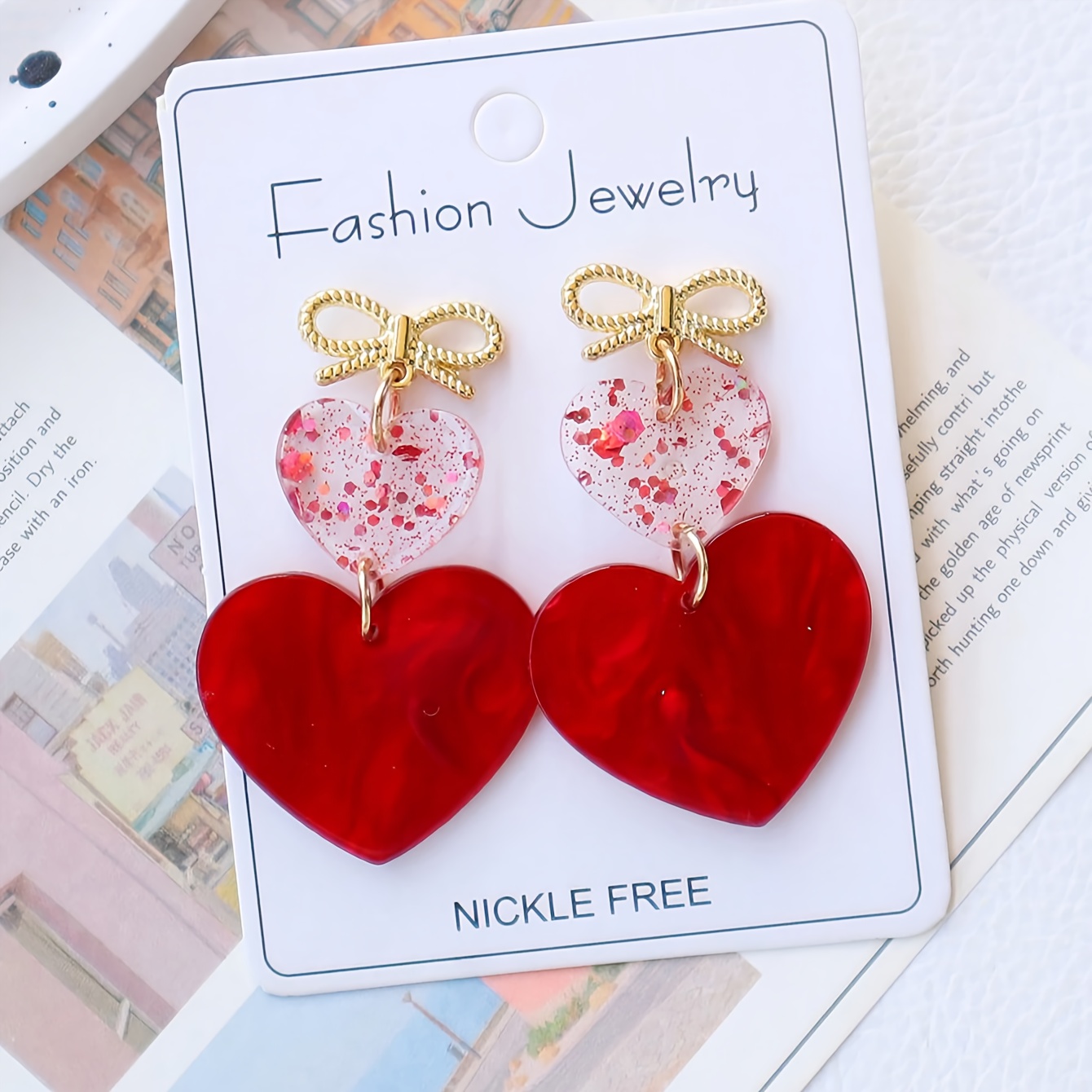 1 Pair Of Nickel-free Acrylic Red Heart & Bow Earrings - , Valentine's Day, & Holiday Gifts, Cute And Elegant Style, Cute Earrings
1 Pair Of Nickel-free Acrylic Red Heart & Bow Earrings - , Valentine's Day, & Holiday Gifts, Cute And Elegant Style, Cute Earrings
