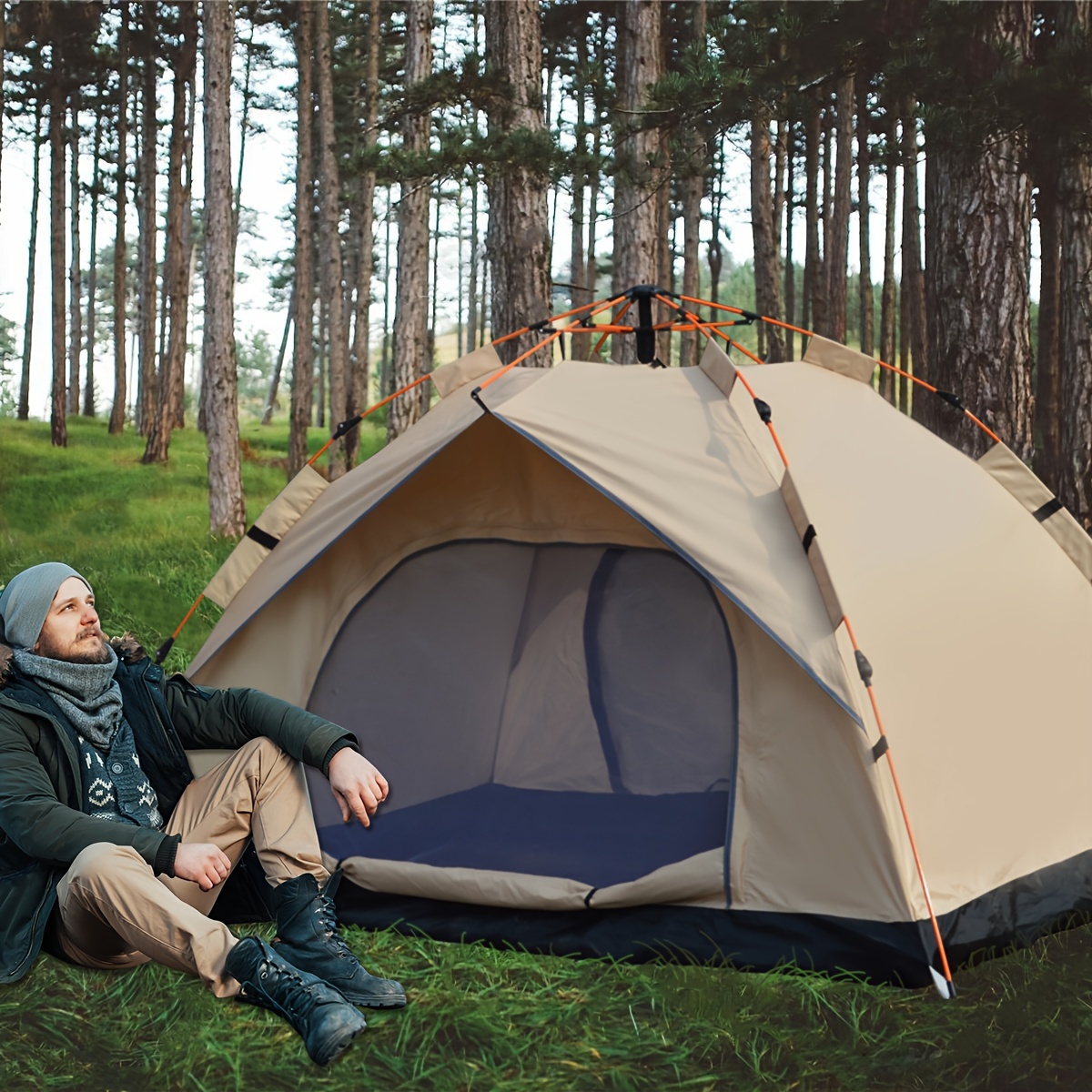 4-person Automatic Pop-up Tent, Light Brown, Square, Normal Waterproof, Zipper Closure, Oxford Cloth, Glass Fiber Frame, Portable For Camping, Fishing, Hiking, Mountaineering, Hunting
4-person Automatic Pop-up Tent, Light Brown, Square, Normal Waterproof, Zipper Closure, Oxford Cloth, Glass Fiber Frame, Portable For Camping, Fishing, Hiking, Mountaineering, Hunting