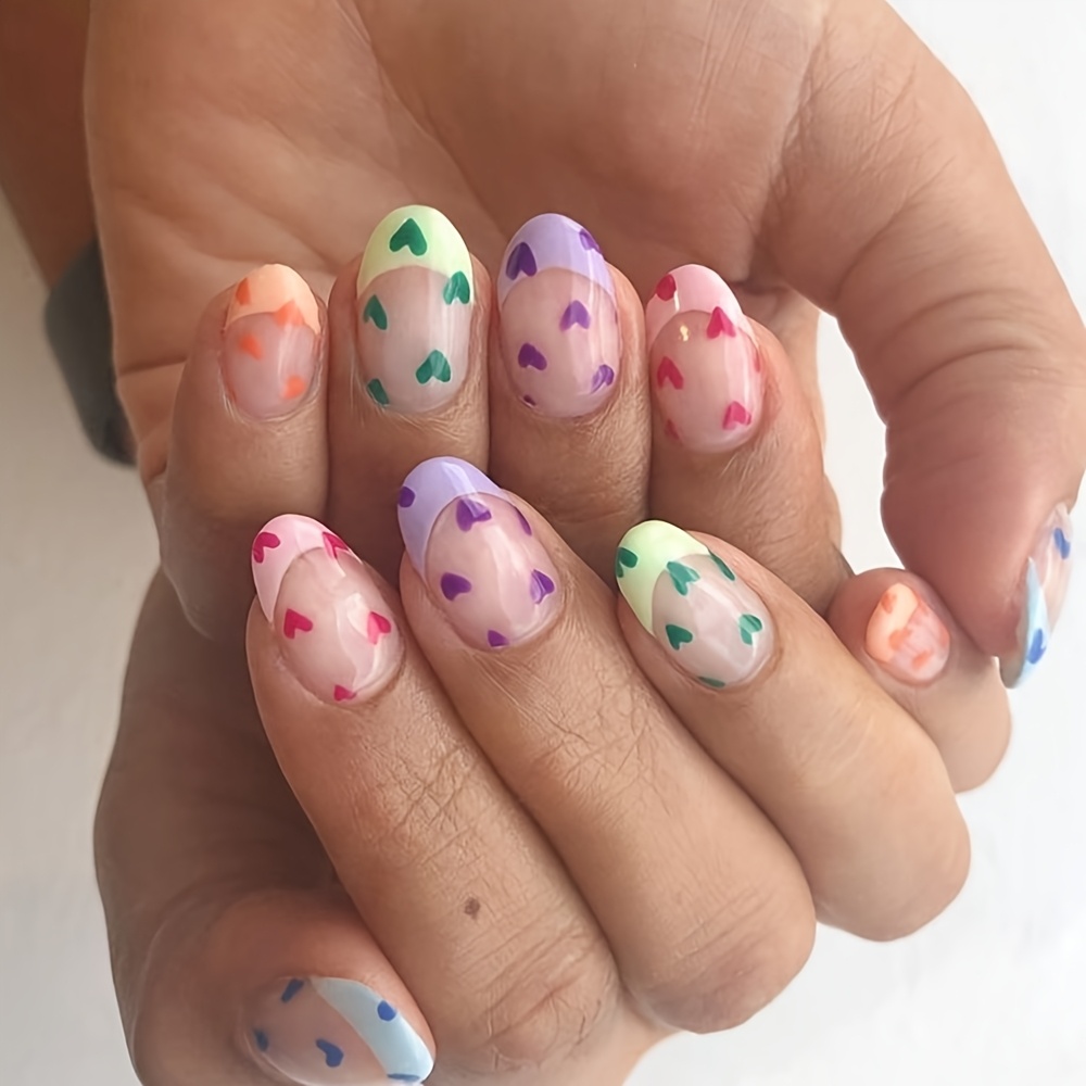 24pcs Short Oval Press-on Nails Set, Heart Pattern, , Removable Fake Nails For Valentine's Day Celebration
24pcs Short Oval Press-on Nails Set, Heart Pattern, , Removable Fake Nails For Valentine's Day Celebration